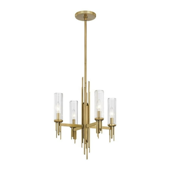 Kuzco Lighting Torres 18" Chandelier Clear Ribbed Glass 4X40W E12 Vintage Brass/Clear Ribbed