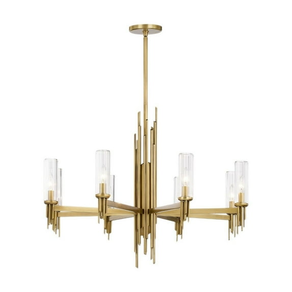 Kuzco Lighting Torres 36" Chandelier Clear Ribbed Glass 8X40W E12 Vintage Brass/Clear Ribbed