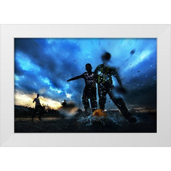 Kuzeyemir 14x11 White Modern Wood Framed Museum Art Print Titled - Water And Football