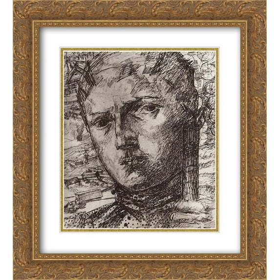 Kuzma Petrov Vodkin 2x Matted 20x24 Gold Ornate Framed Art Print 'Head boys against the backdrop of the rural landscape'