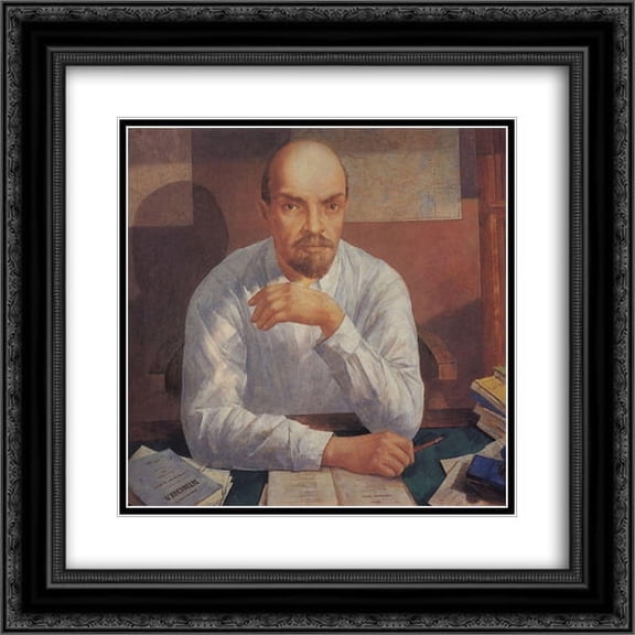 Kuzma Petrov Vodkin 2x Matted 22x20 Black Ornate Framed Art Print 'Portrait of Lenin'