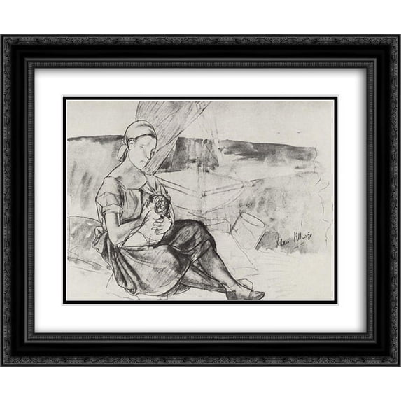 Kuzma Petrov Vodkin 2x Matted 24x20 Black Ornate Framed Art Print 'Sketch for a picture of Mother'