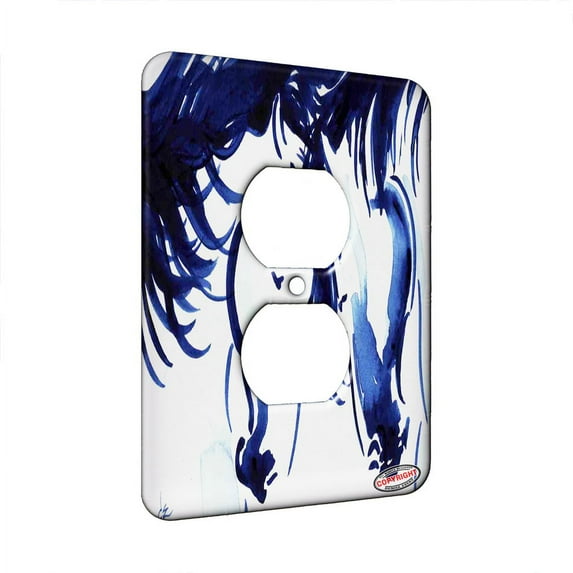 KuzmarK™ 1 Gang AC Outlet Wall Plate - Abstract Horses in Indigo Blue Horse Art by Denise Every