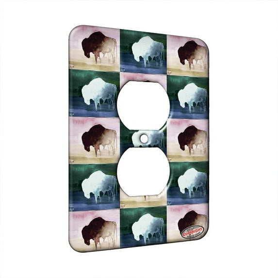 KuzmarK™ 1 Gang AC Outlet Wall Plate - American Bison Buffalo Bull Wildlife Pattern Art by Denise Every