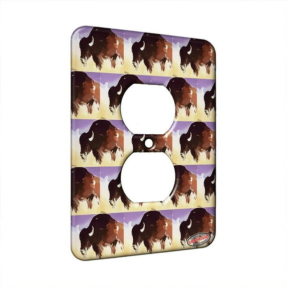 KuzmarK™ 1 Gang AC Outlet Wall Plate - American Bison Buffalo Matriarch Wildlife Modern Art by Denise Every