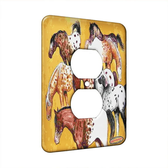 KuzmarK™ 1 Gang AC Outlet Wall Plate - Appaloosa Horses Seeing Spots Horse Art by Denise Every