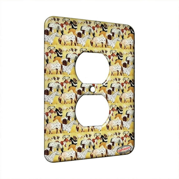 KuzmarK™ 1 Gang AC Outlet Wall Plate - Appaloosa and Pinto Horses Seeing Spots Horse Modern Art by Denise Every
