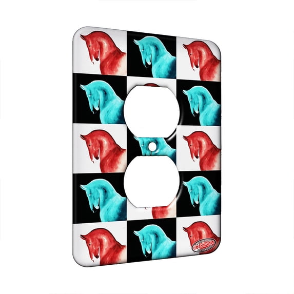 KuzmarK? 1 Gang AC Outlet Wall Plate - Bay Dressage Sports Horse Pattern Art by Denise Every