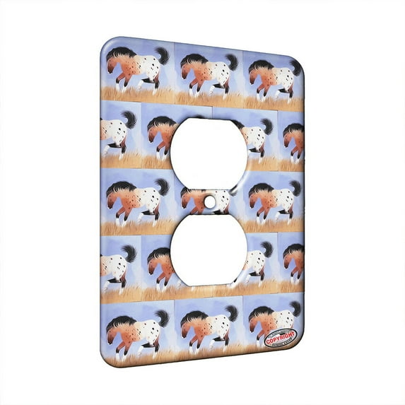 KuzmarK™ 1 Gang AC Outlet Wall Plate - Bay Roan Appaloosa in Late Summer Horse Modern Art by Denise Every