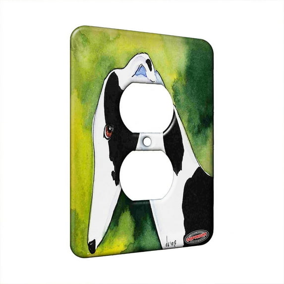 KuzmarK™ 1 Gang AC Outlet Wall Plate - Black Spotted Greyhound Head Study Abstract Dog Art by Denise Every