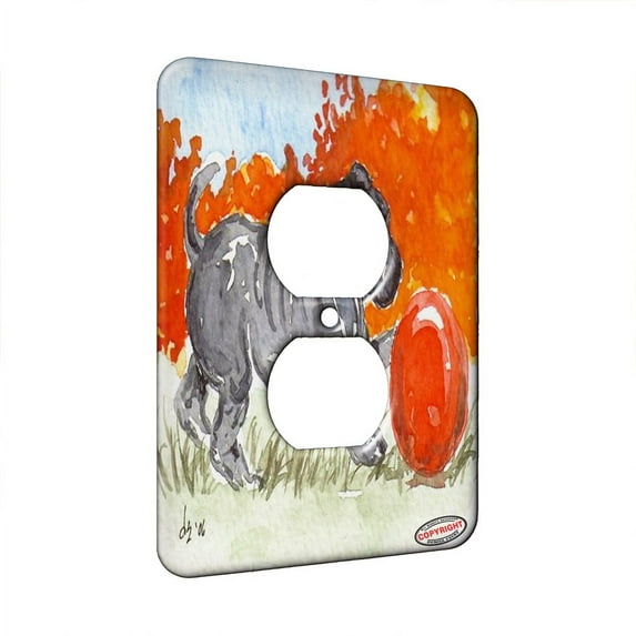 KuzmarK™ 1 Gang AC Outlet Wall Plate - Blue Shar Pei Puppy with Red Ball Dog Art by Denise Every