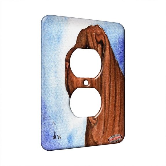 KuzmarK™ 1 Gang AC Outlet Wall Plate - Chocolate Shar Pei on Blue Dog Art by Denise Every