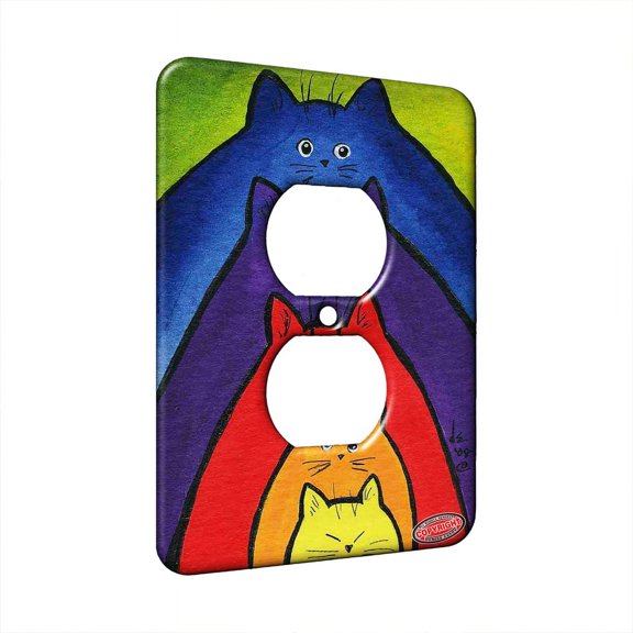 KuzmarK™ 1 Gang AC Outlet Wall Plate - Colorful Stacking Kitties Abstract Cat Art by Denise Every