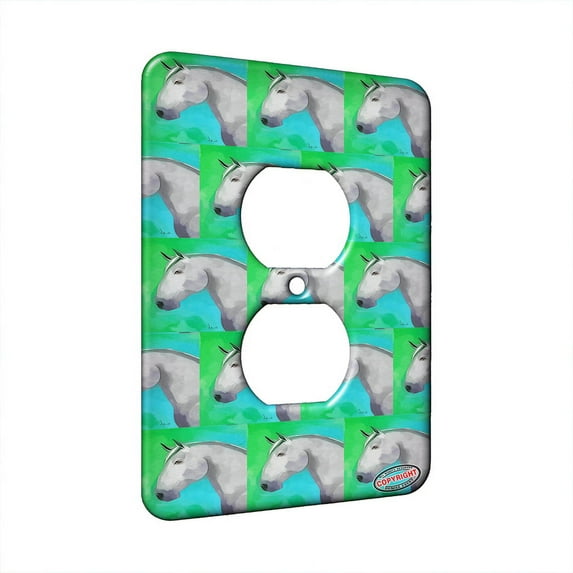 KuzmarK™ 1 Gang AC Outlet Wall Plate - Dapple Gray Shire Draft Horse Modern Art by Denise Every