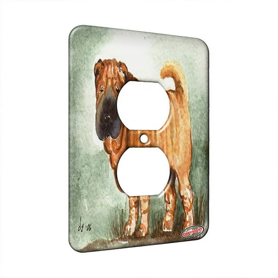 KuzmarK™ 1 Gang AC Outlet Wall Plate - Fawn Chinese Shar Pei Puppy on Sage Dog Art by Denise Every