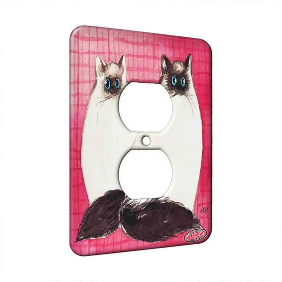 KuzmarK™ 1 Gang AC Outlet Wall Plate - Himalayan Kitties on Pink Plaid Cat Art by Denise Every