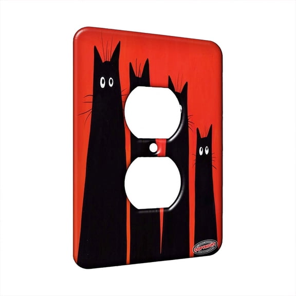KuzmarKâ„¢ 1 Gang AC Outlet Wall Plate - Long and Tall Black Spooky Kitties Abstract Cat Art by Denise Every