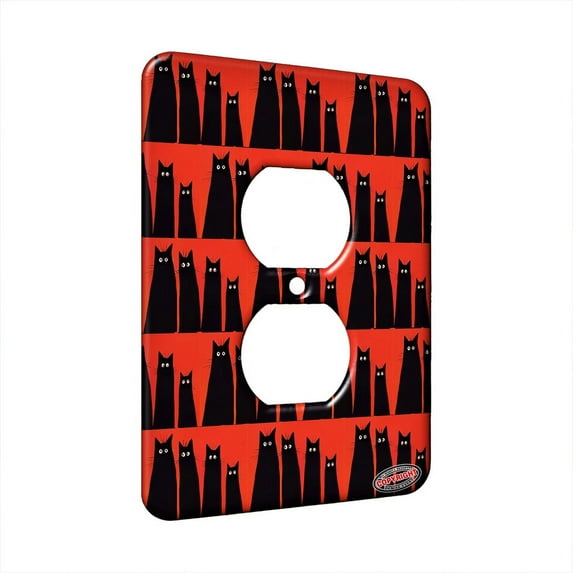 KuzmarK™ 1 Gang AC Outlet Wall Plate - Long and Tall Black Spooky Kitties Abstract Cat Modern Art by Denise Every