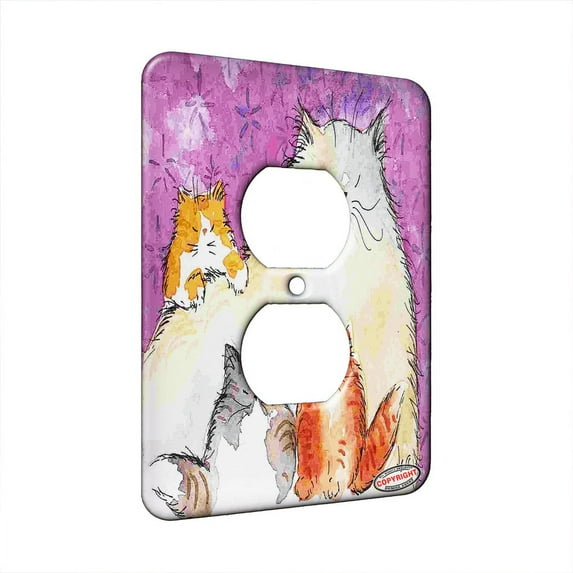 KuzmarK™ 1 Gang AC Outlet Wall Plate - Maine Coon Kitty Family Mama and Kittens Abstract Cat Art by Denise Every