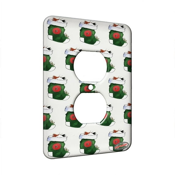 KuzmarK™ 1 Gang AC Outlet Wall Plate - Maine Coon Kitty and Mouse JOY Set Christmas Stocking O Cat Modern Art by Denise Every