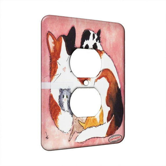 KuzmarK™ 1 Gang AC Outlet Wall Plate - Mama Cat and Kittens Shorthair Cat Art by Denise Every