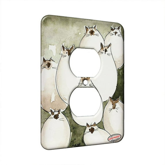 KuzmarK™ 1 Gang AC Outlet Wall Plate - Nine Chunky Siamese Kitties Abstract Cat Art by Denise Every