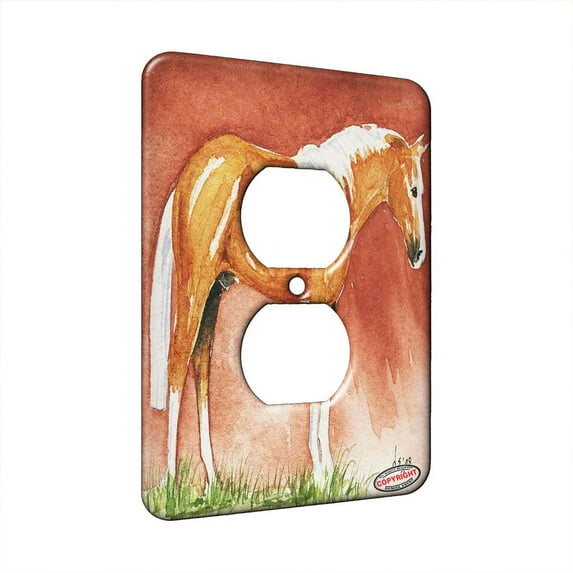 KuzmarK™ 1 Gang AC Outlet Wall Plate - Palomino Thoroughbred Horse Art by Denise Every