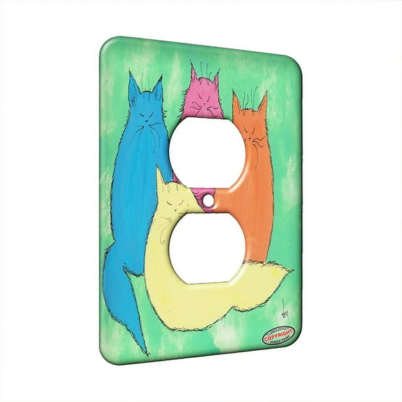 KuzmarK™ 1 Gang AC Outlet Wall Plate - Pastel Maine Coon Kitties Abstract Cat Art by Denise Every