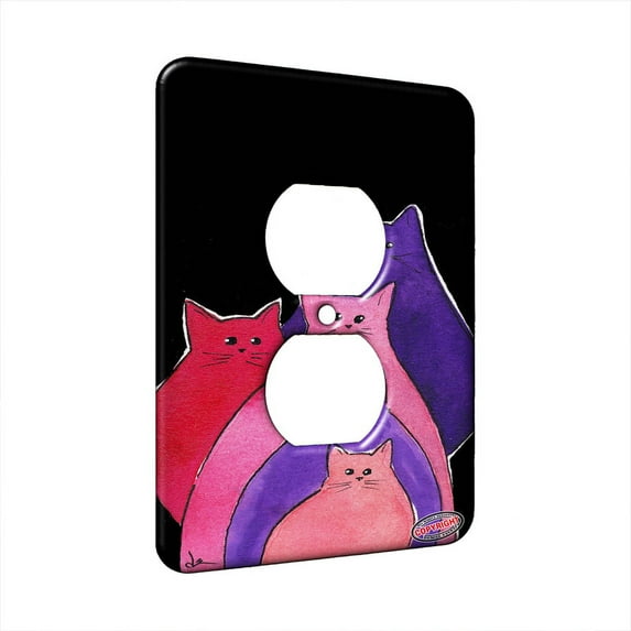KuzmarK™ 1 Gang AC Outlet Wall Plate - Pink Red Purple Abstract Kitites Cat Art by Denise Every