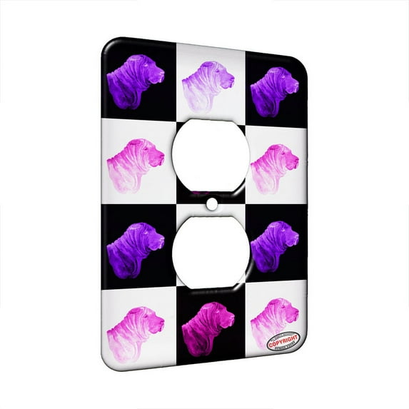 KuzmarK™ 1 Gang AC Outlet Wall Plate - Portrait of Lila Red Fawn Chinese Shar Pei Dog Pink Pattern Art by Denise Every