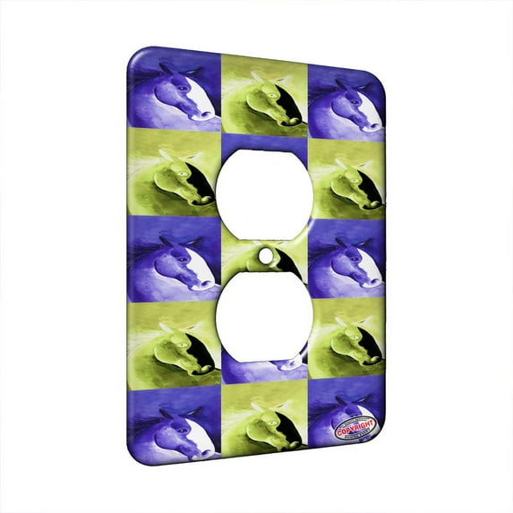 KuzmarK™ 1 Gang AC Outlet Wall Plate - Purple Clydesdale Abstract Horse Pattern Art by Denise Every