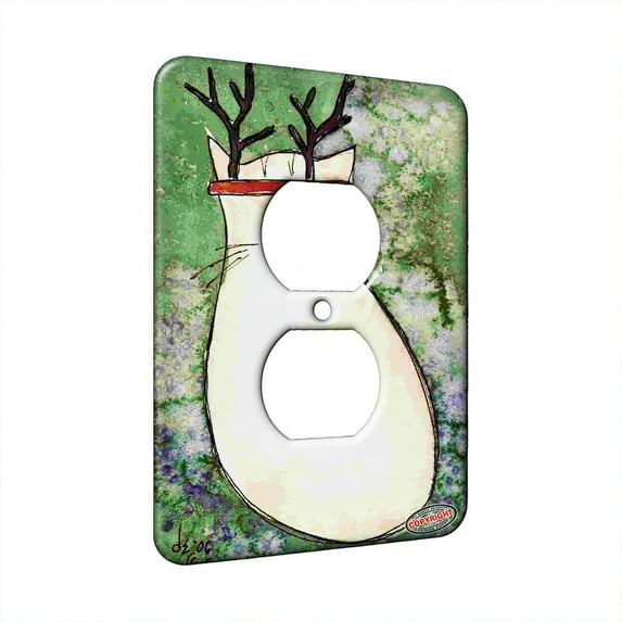 KuzmarK™ 1 Gang AC Outlet Wall Plate - Rudolph Kitty Cat Art by Denise Every