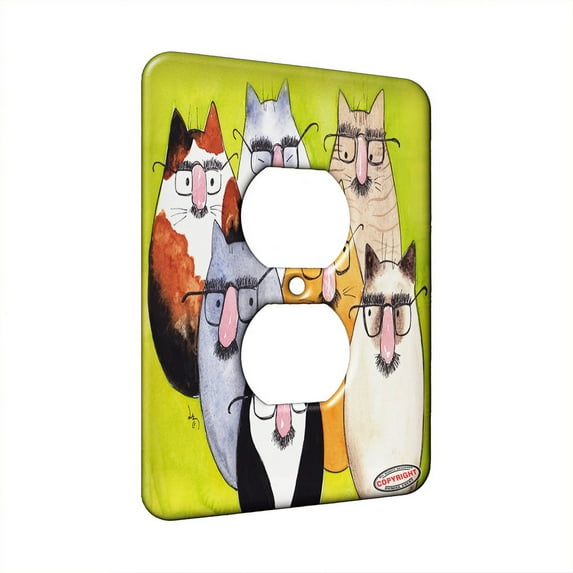 KuzmarK™ 1 Gang AC Outlet Wall Plate - Seven Incognito Kitties Abstract Cat Art by Denise Every