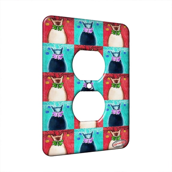 KuzmarK™ 1 Gang AC Outlet Wall Plate - Siamese Reindeer Kitty Christmas Cat Pattern Art by Denise Every