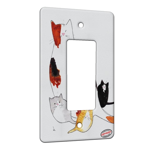 KuzmarK™ 1 Gang Rocker Wall Plate - Shorthair Kitty Family Mama and Kittens Abstract Cat Art by Denise Every