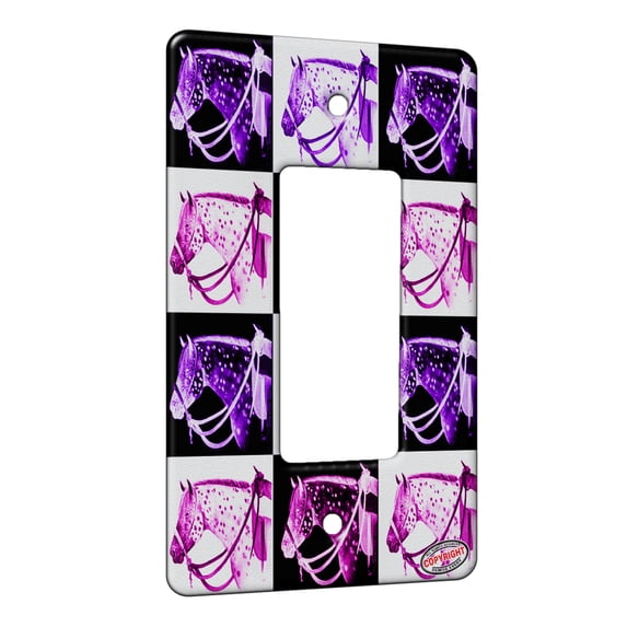 KuzmarK™ 1 Gang Rocker Wall Plate - Sorrel Leopard Appaloosa in Bosal Western Horse Pink Pattern Art by Denise Every