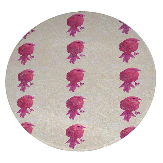 KuzmarK 12" Round Glass Cutting Board - Birds Pink Painting