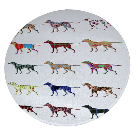 KuzmarK 12" Round Glass Cutting Board - English Pointer Dog