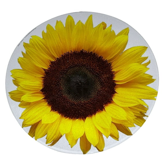 KuzmarK 12" Round Glass Cutting Board - Sunflower