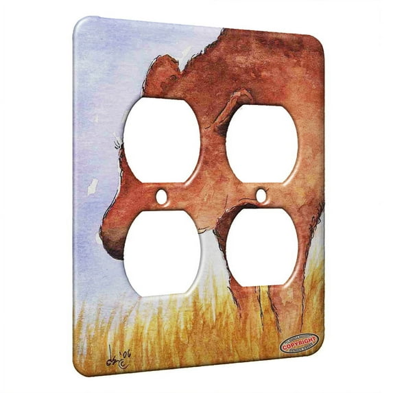 KuzmarK™ 2 Gang AC Outlet Wall Plate - American Bison Buffalo Calf Wildlife Art by Denise Every
