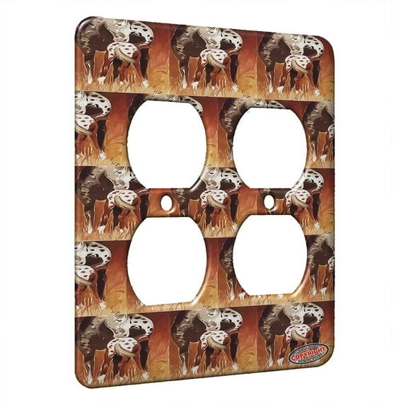 KuzmarK™ 2 Gang AC Outlet Wall Plate - Appaloosa Mare and Foal Horse Modern Art by Denise Every