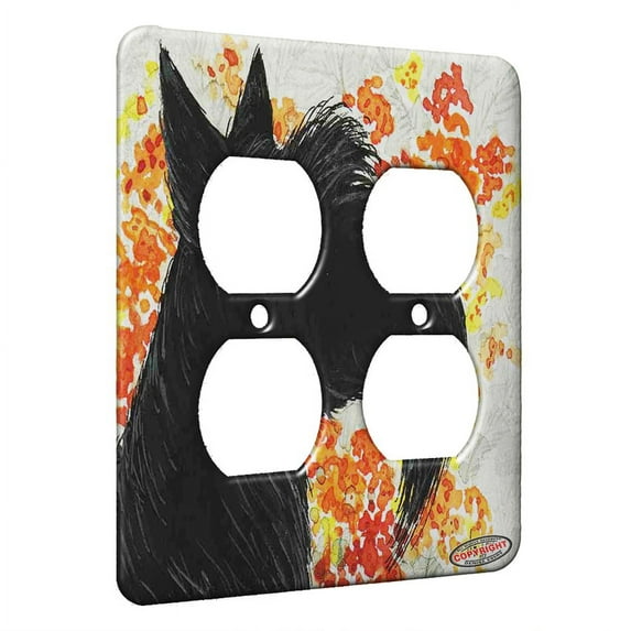 KuzmarK™ 2 Gang AC Outlet Wall Plate - Black Scottish Terrier with Yarrow Dog Art by Denise Every