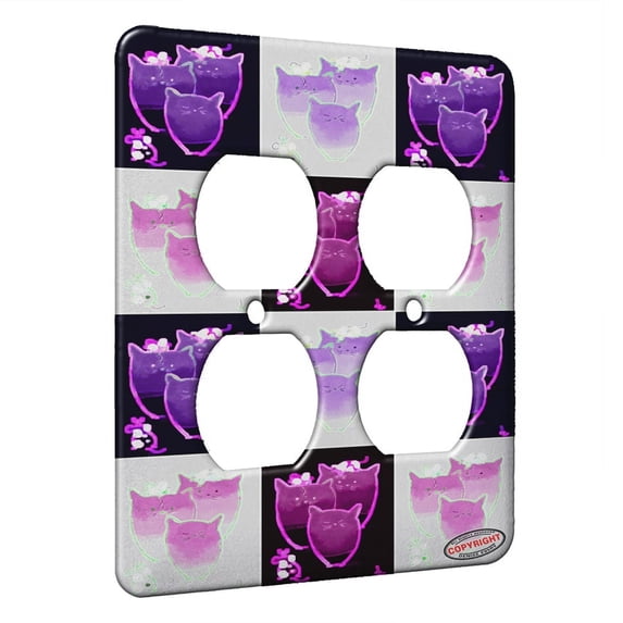 KuzmarK™ 2 Gang AC Outlet Wall Plate - Black Spotted Mice with Candy Corn Kitties Abstract Cat Electric Art by Denise Every