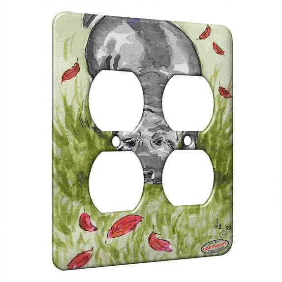 KuzmarK™ 2 Gang AC Outlet Wall Plate - Blue Shar Pei Rustling Leaves Dog Art by Denise Every