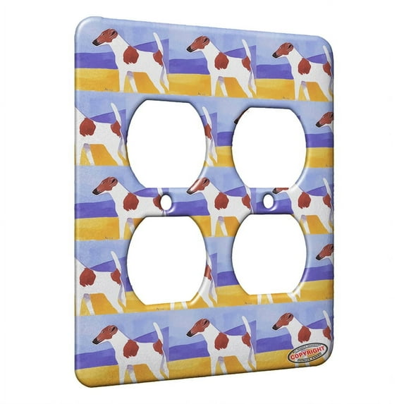 KuzmarK™ 2 Gang AC Outlet Wall Plate - Brown Smooth Fox Terrier Dog Modern Art by Denise Every