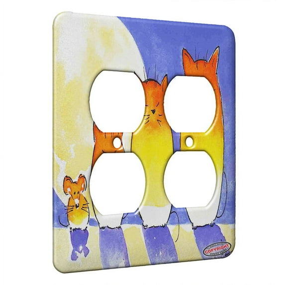 KuzmarK™ 2 Gang AC Outlet Wall Plate - Candy Corn Kitties and Mouse Cat Art by Denise Every
