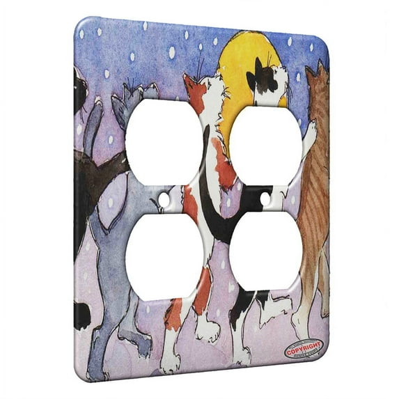 KuzmarK™ 2 Gang AC Outlet Wall Plate - Cats Dancing Fantasy Cat Art by Denise Every