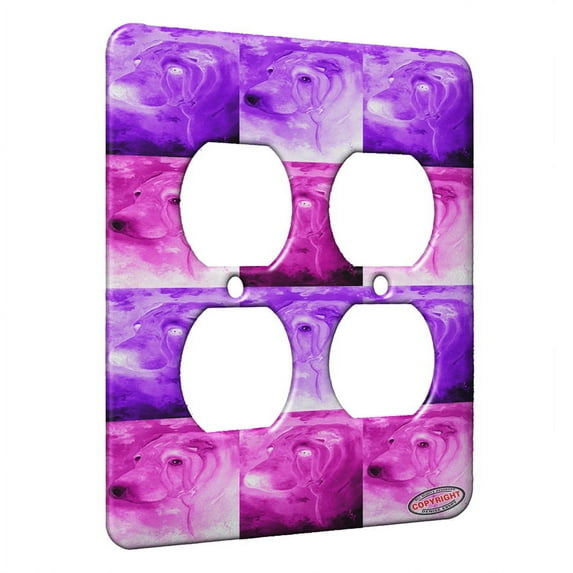 KuzmarK™ 2 Gang AC Outlet Wall Plate - Chinese Shar Pei Fawn Horsecoat Head Study Pink Pattern Art by Denise Every