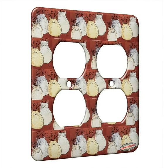 KuzmarK™ 2 Gang AC Outlet Wall Plate - Four Reindeer Tabby Chunky Kitties Christmas Cat Modern Art by Denise Every
