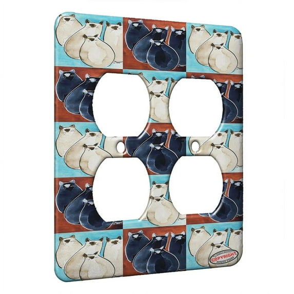 KuzmarK™ 2 Gang AC Outlet Wall Plate - Four Sealpoint Siamese Kitties Abstract Cat Pattern Art by Denise Every